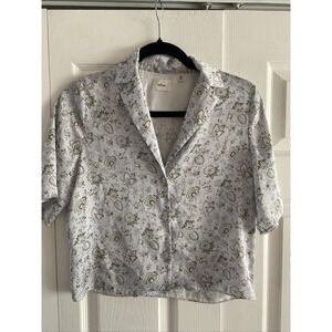 Wilfred Aritzia Women's XXS Lilac Purple Floral Button Collared Boxy Top Oversiz